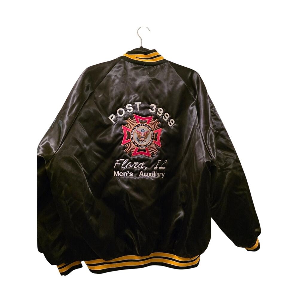 Vtg Black Yellow Satin Bomber Jacket Mens XL Veterans Of Foreign Wars Embroider